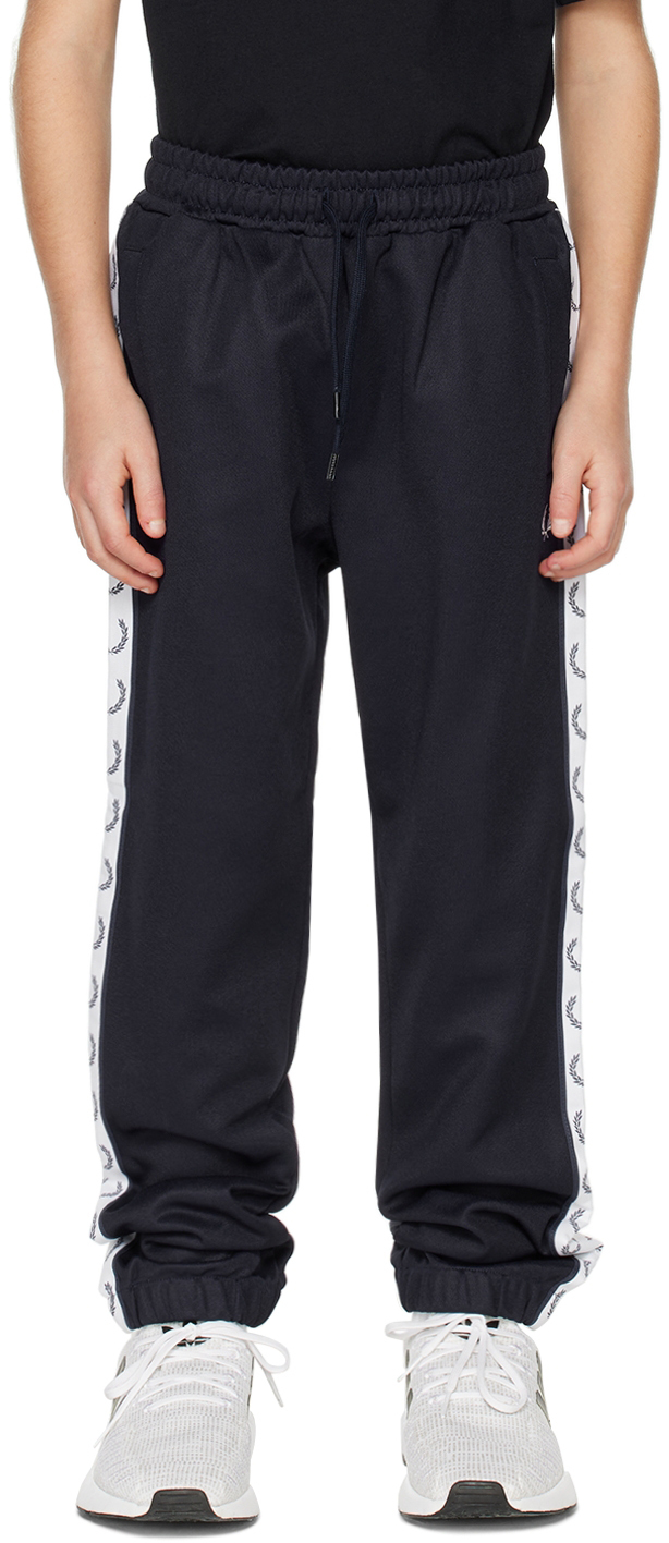 Fred Perry Kids Navy Taped Track Trousers In 266 Carbon Blue