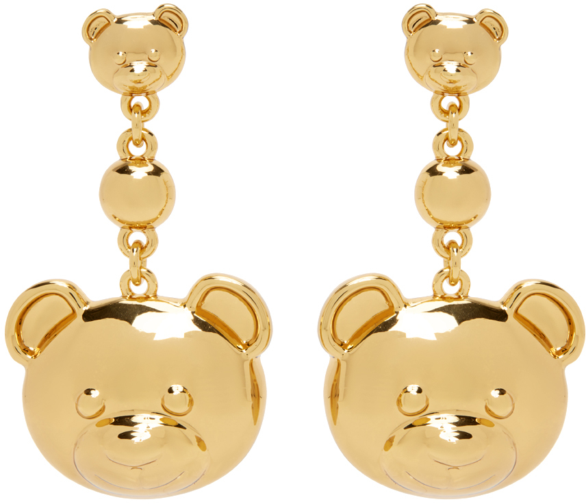 Moschino Gold Teddy Bear Drop Earrings In A0606 Shiny Gold