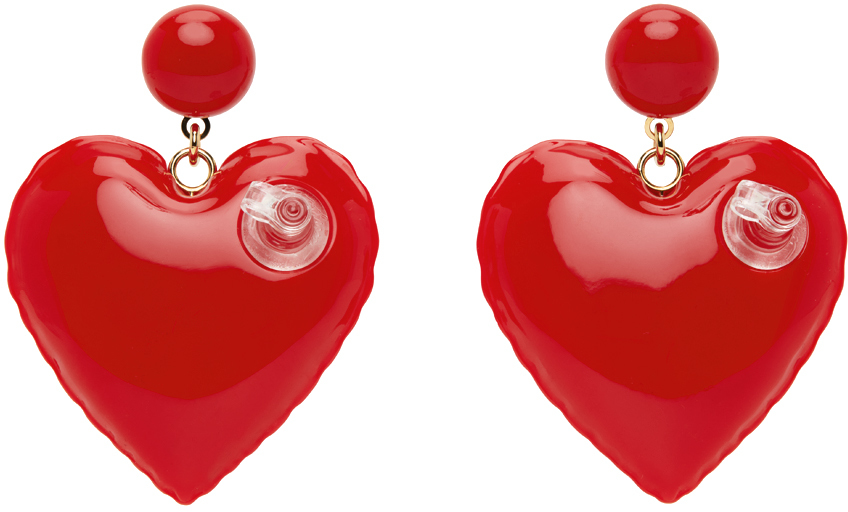 Moschino: Red Inflatable Heart Earrings | SSENSE