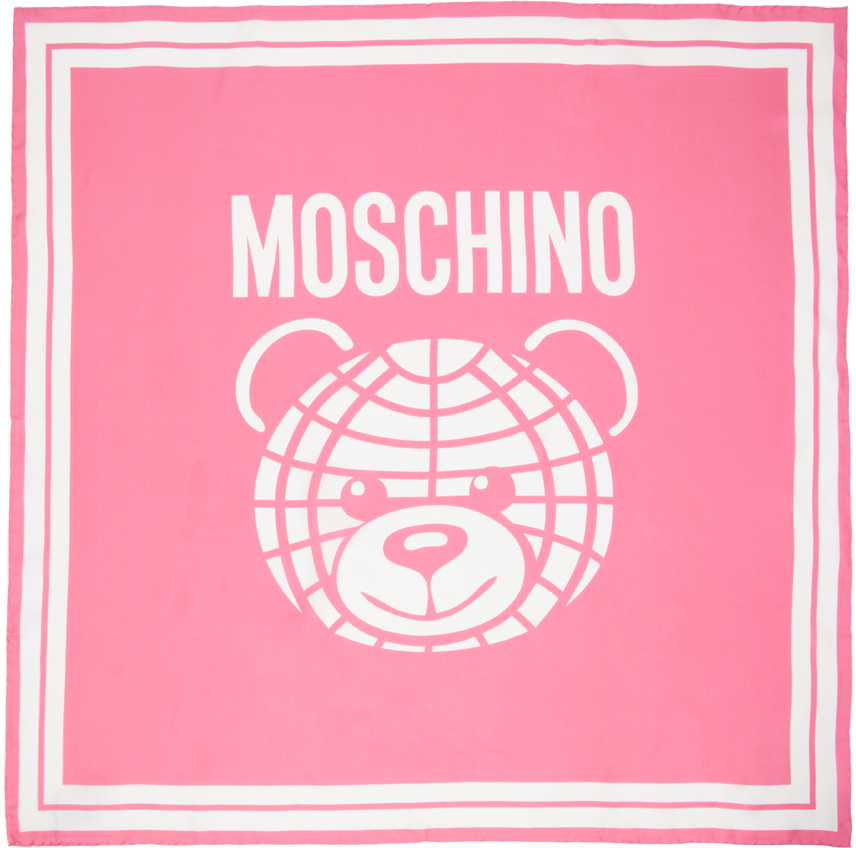 Moschino Teddy Bear-print Silk Foulard In Pink