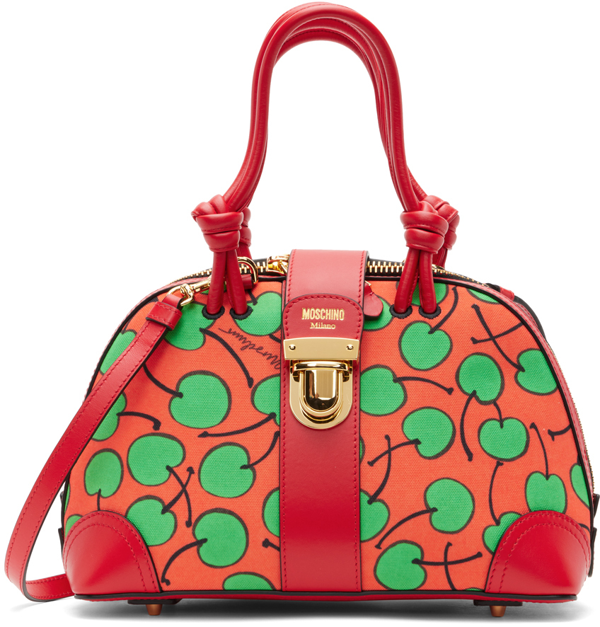 Moschino Red Cherry Print Top Handle Bag