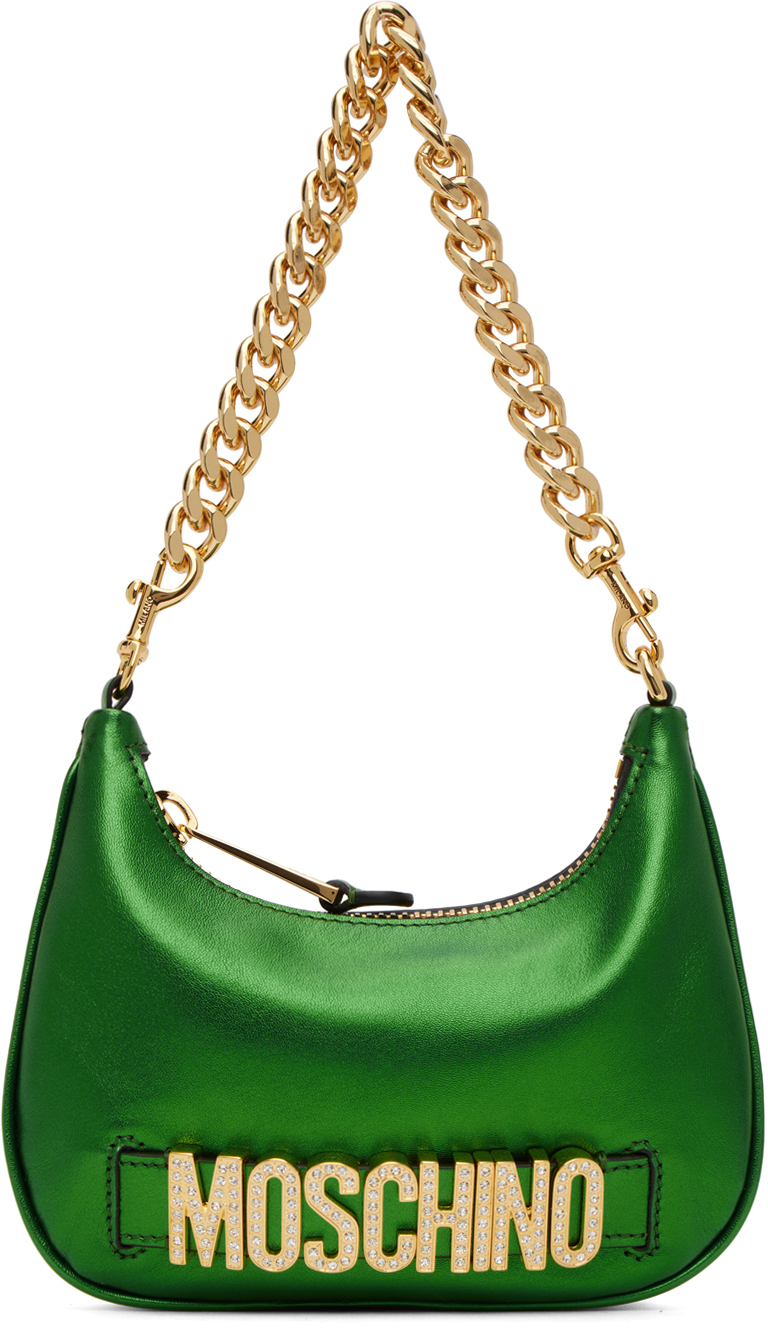 Moschino Green Crystal-Cut Shoulder Bag