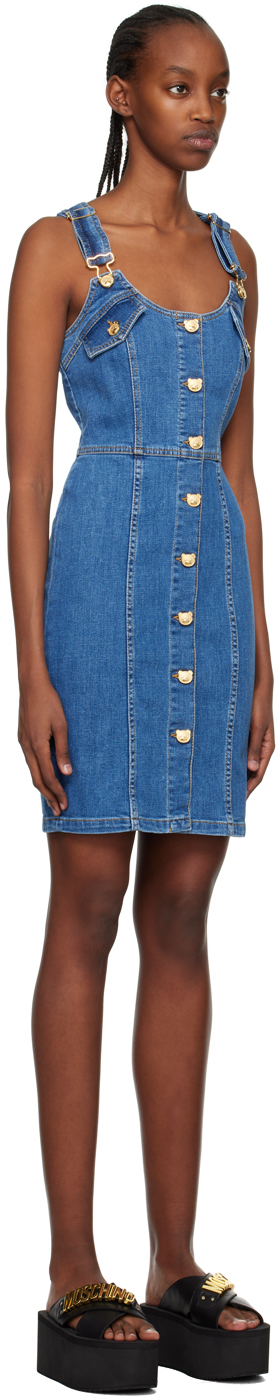 Moschino Blue Teddy Buttons Denim Minidress In A0295 Blue