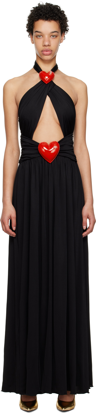 Shop Moschino Black Inflatable Heart Maxi Dress In J0555 Black