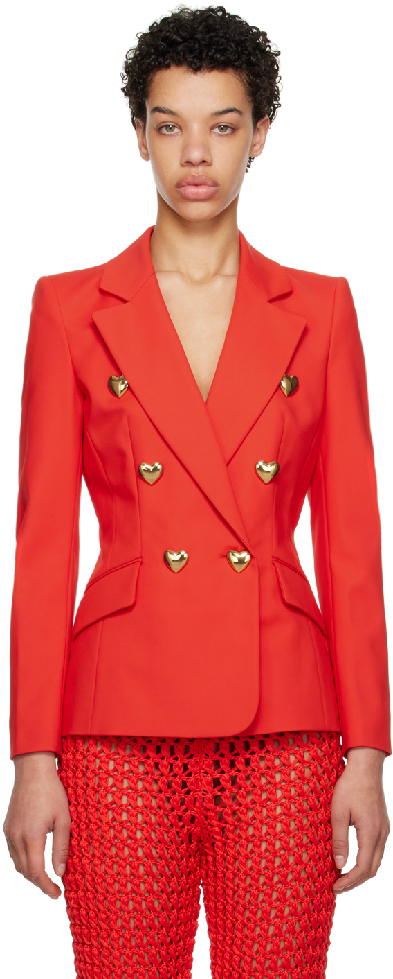 Moschino Red Heart Buttons Blazer In A0130 Red