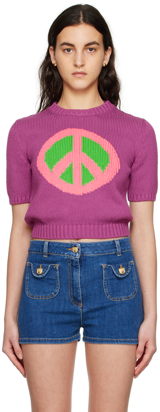 Moschino Peace Short-sleeve Sweater In Purple
