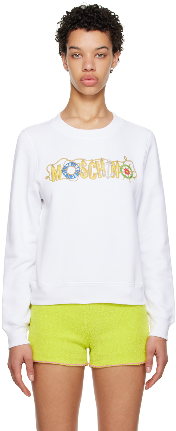 Moschino White Nautical Sweatshirt In A1001 Fantasy Print