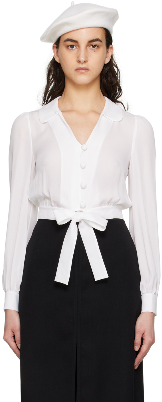 Moschino Cropped Silk Shirt With Self-tie Detail In White