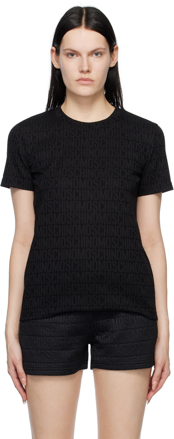 Shop Moschino Black Jacquard T-shirt In Black A0555