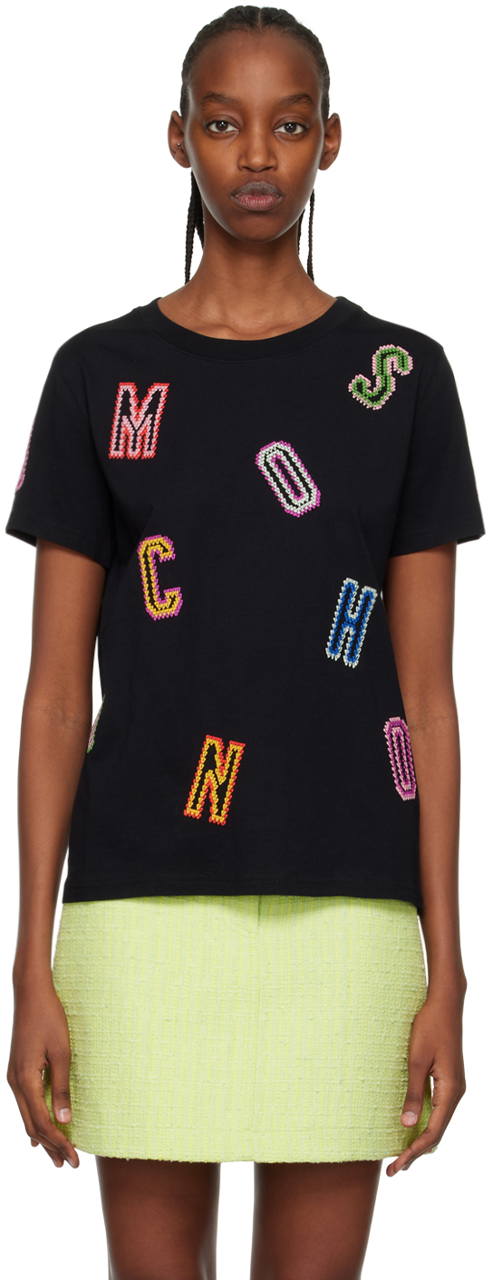Moschino Embroidered Cotton T-shirt In Black