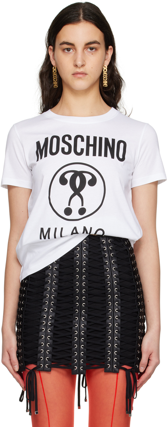 Moschino Double Question Mark Print T-shirt In White