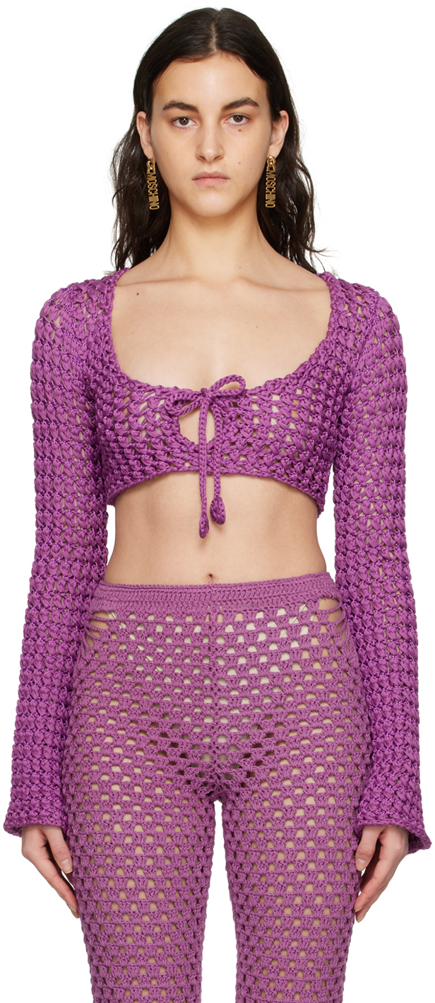 Moschino Purple Cropped Long Sleeve T-shirt In A0235 Violet
