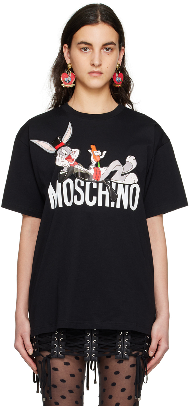 Moschino Bugs Bunny Oversize Cotton Graphic Tee In Black