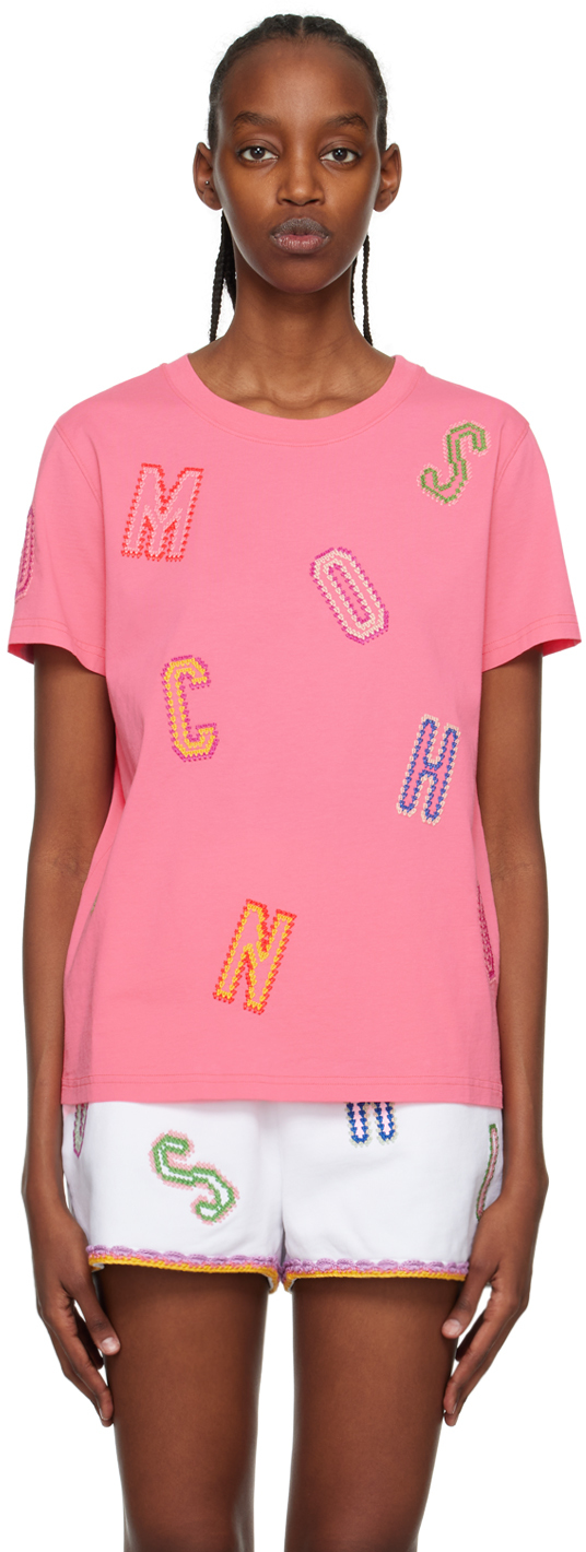 MOSCHINO PINK EMBROIDERED T-SHIRT