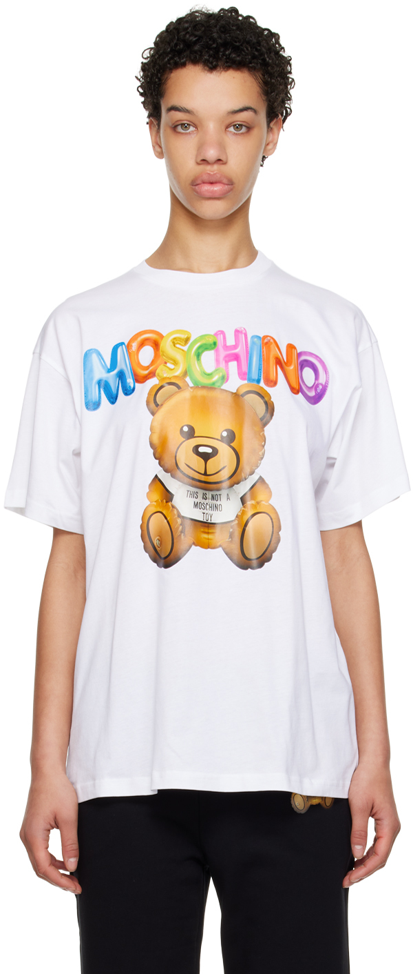 Shop Moschino White Inflatable Teddy Bear T-shirt In V1001 Fantasy Print