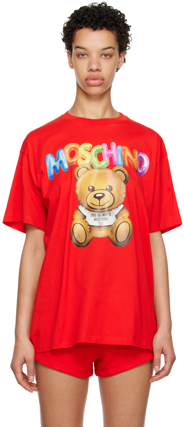 Moschino Red Inflatable Teddy Bear T-shirt In V1130 Fantasy Print