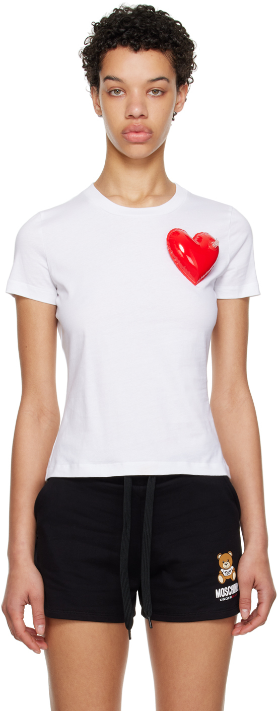 Moschino Cotton Jersey Heart T-shirt In White