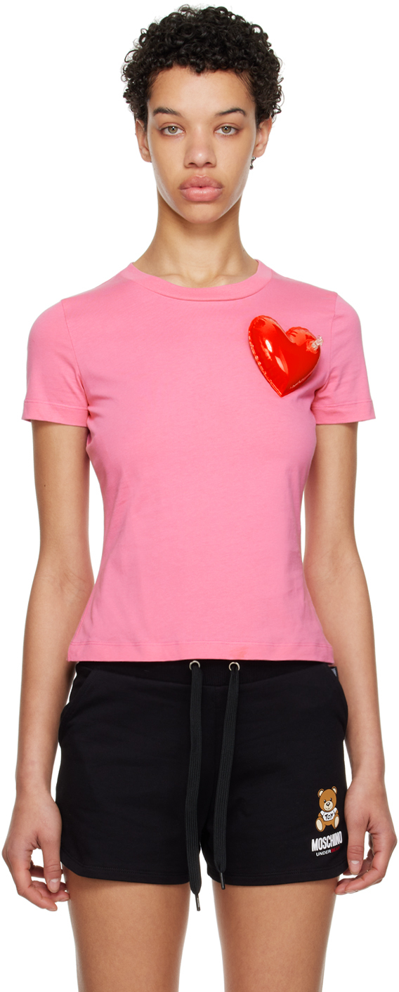 Shop Moschino Pink Inflatable Heart T-shirt In J0208 Fucsia