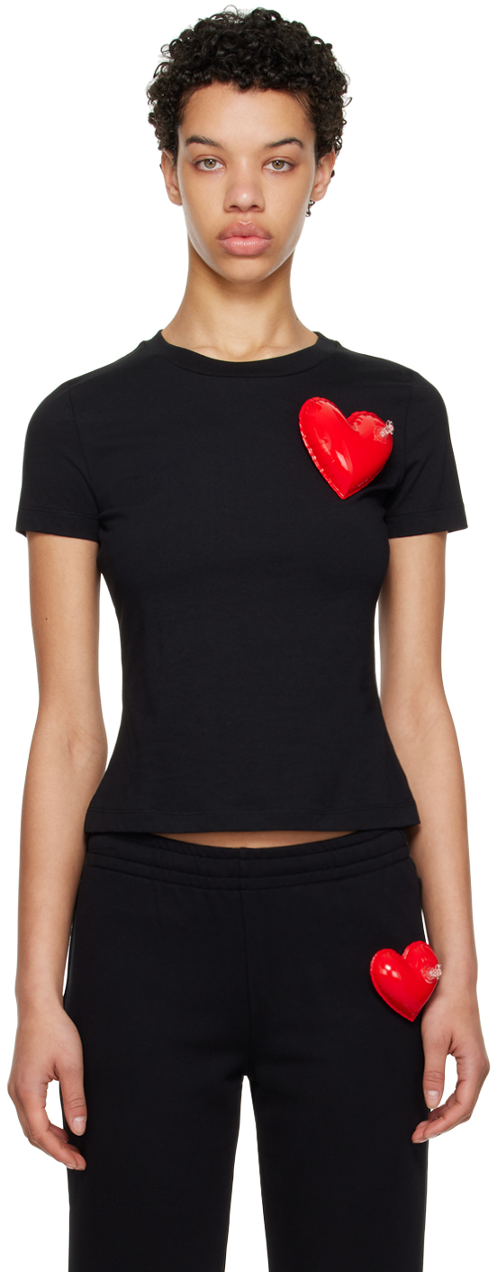 Shop Moschino Black Inflatable Heart T-shirt In J0555 Black