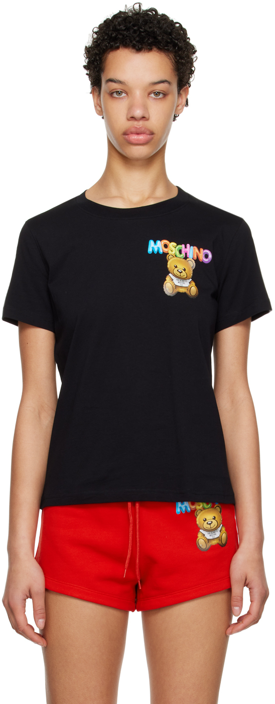 Shop Moschino Black Little Inflatable Teddy Bear T-shirt In V1555 Fantasy Print