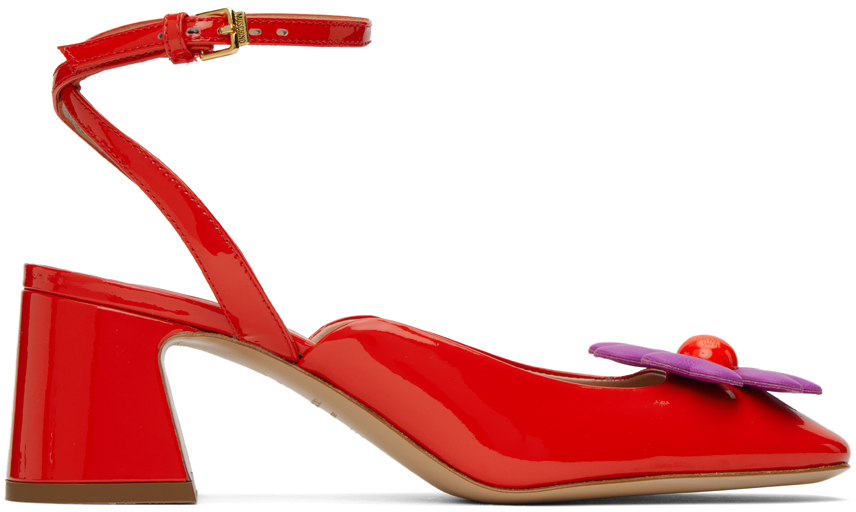 Moschino Red Heart Flower Heels In 45b Fantasy Color