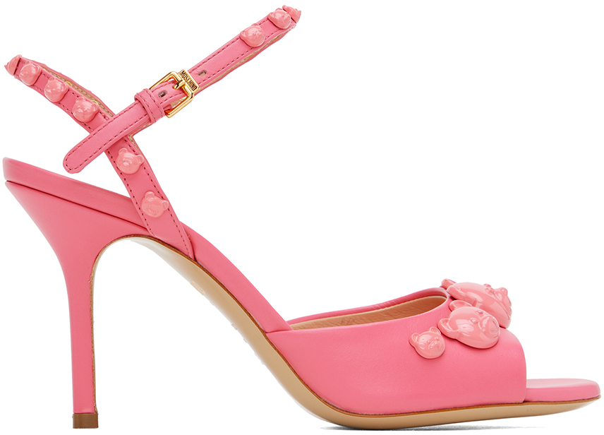 Moschino Pink Teddy Studs Heeled Sandals In 600 Rosa