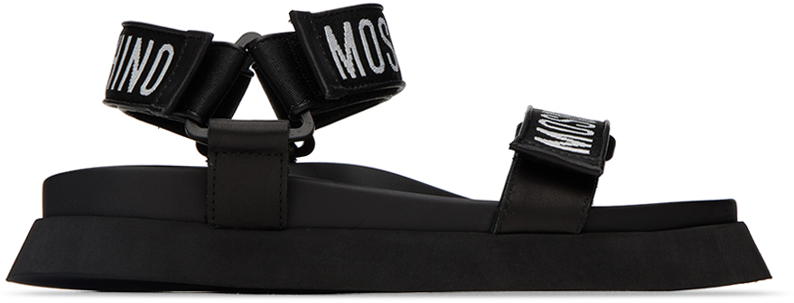 Moschino Black Logo Tape Sandals | Smart Closet