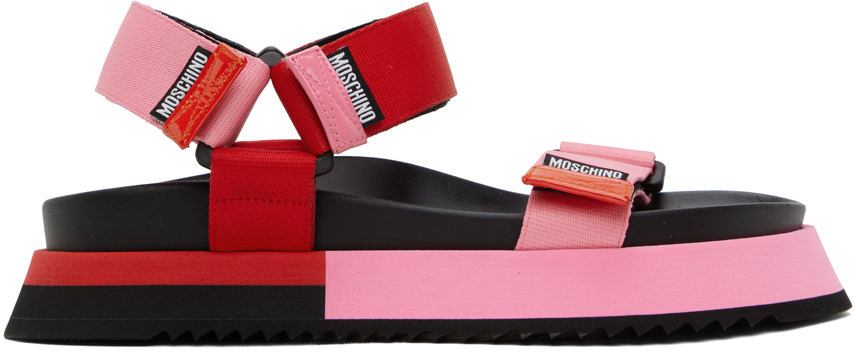 Pink & Red Logo Tape Sandals