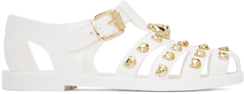 White Teddy Stud Jelly Sandals