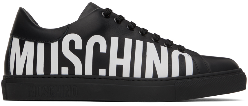 Shop Moschino Black Logo Sneakers In 000 Nero