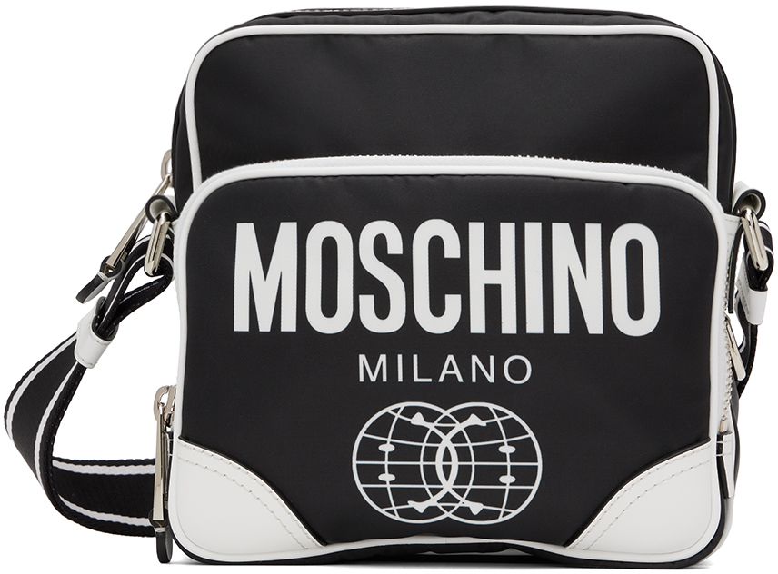 Moschino Black Smiley Double Smiley Messenger Bag In A1555 Fantasy Print
