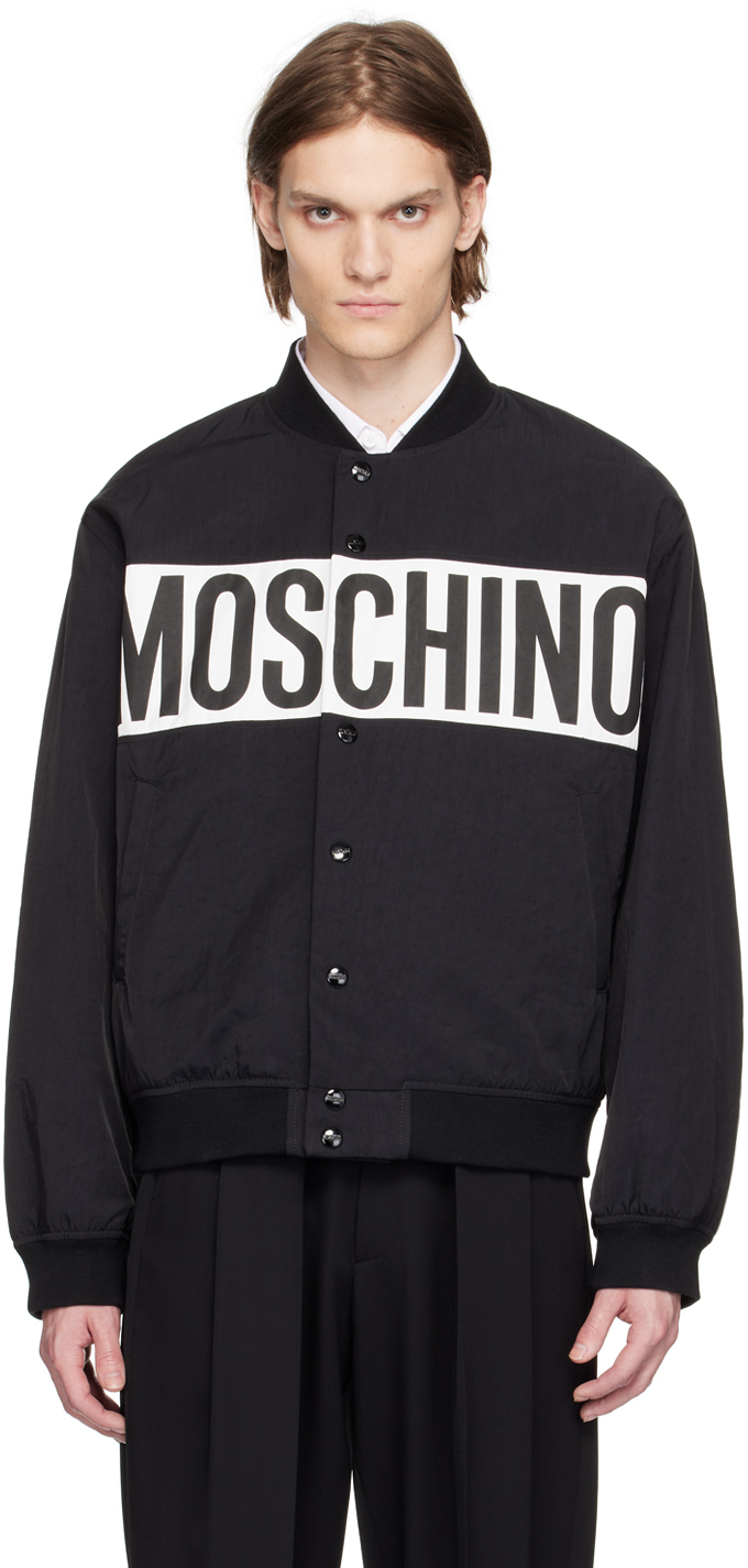 Shop Moschino Black Printed Bomber Jacket In A4555 Fantasy Print