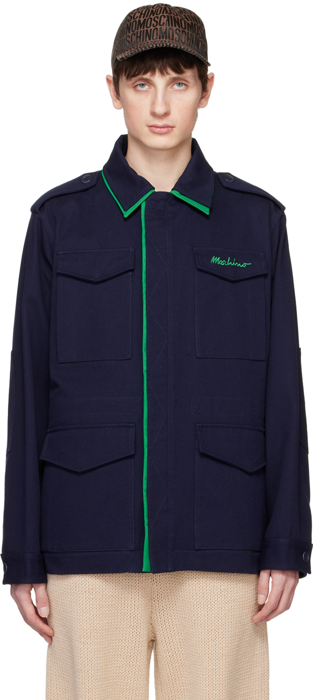 Moschino Navy Flap Pocket Jacket In J1290 Fantasy Print