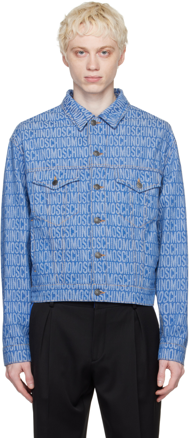 Moschino: Blue Jacquard Denim Jacket | SSENSE