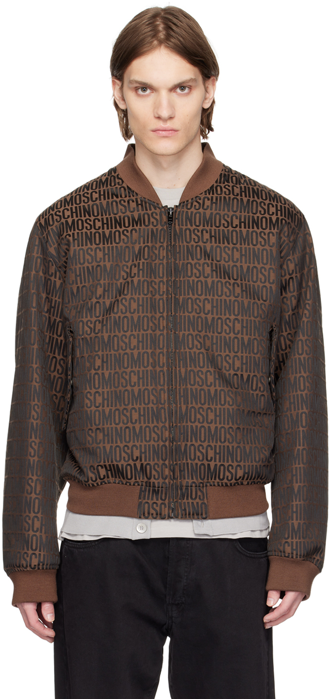 Moschino Logo-print Bomber-jacket In Brown