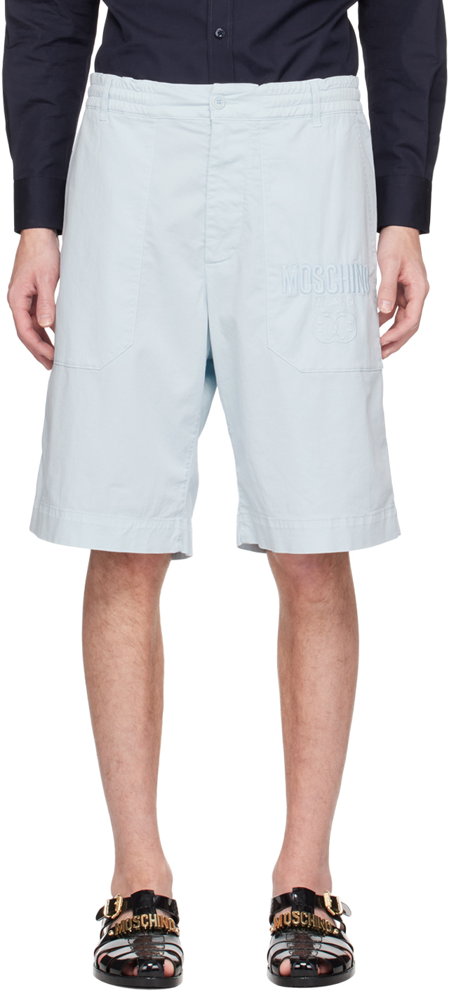 Moschino Blue Embroidered Shorts In A0292 Light Blue