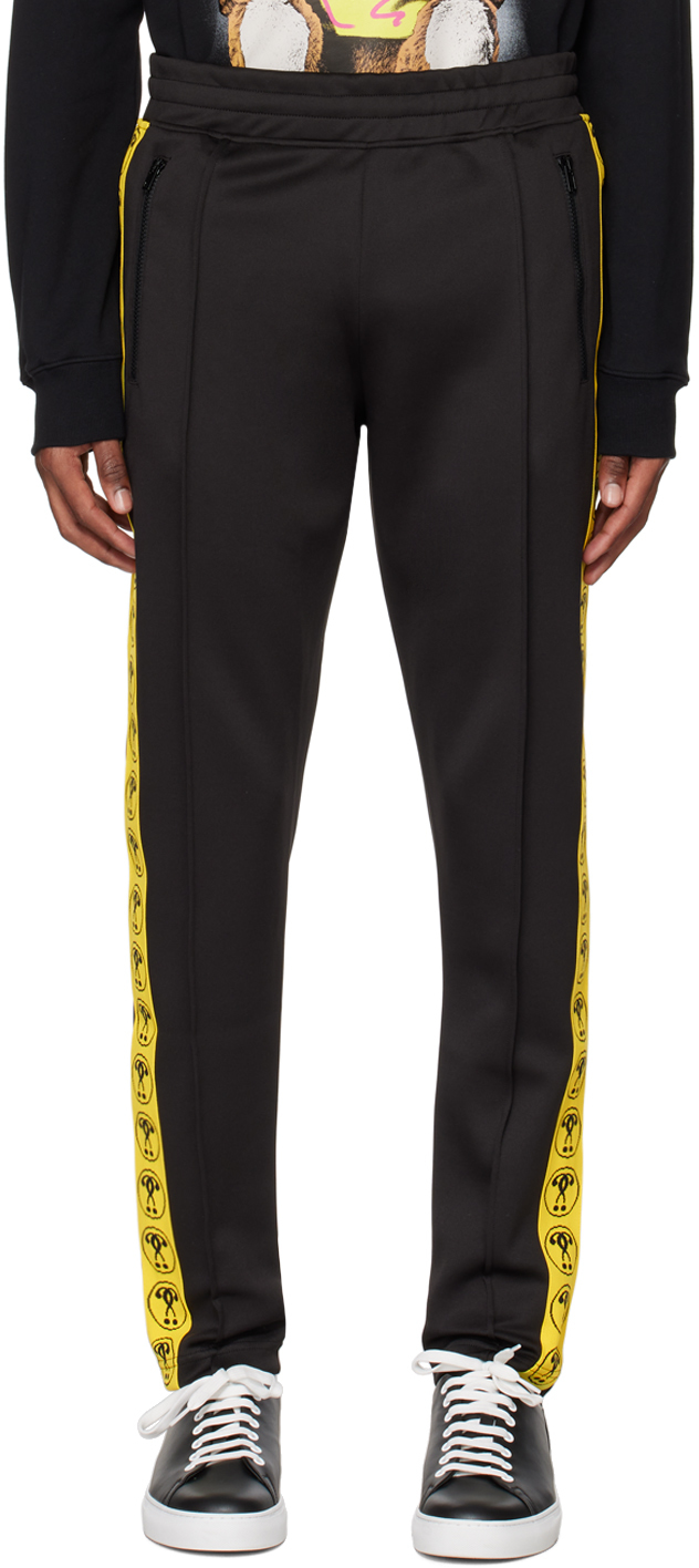 Moschino Black Double Question Mark Track Pants In A2555 Fantasy Print