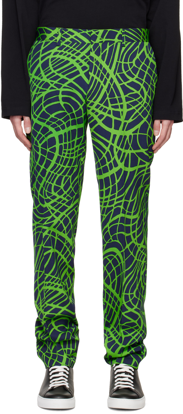 Navy & Green Wave Line Trousers