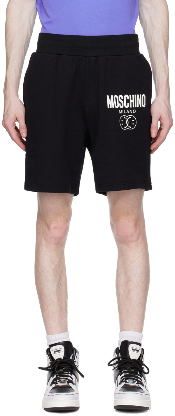 Moschino Black Double Smiley Shorts In A1555 Fantasy Print