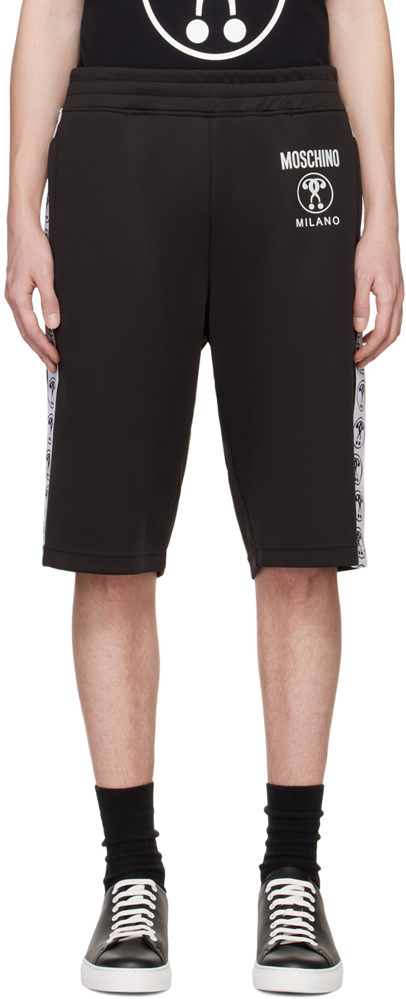 Shop Moschino Black Double Question Mark Shorts In A1555 Fantasy Print