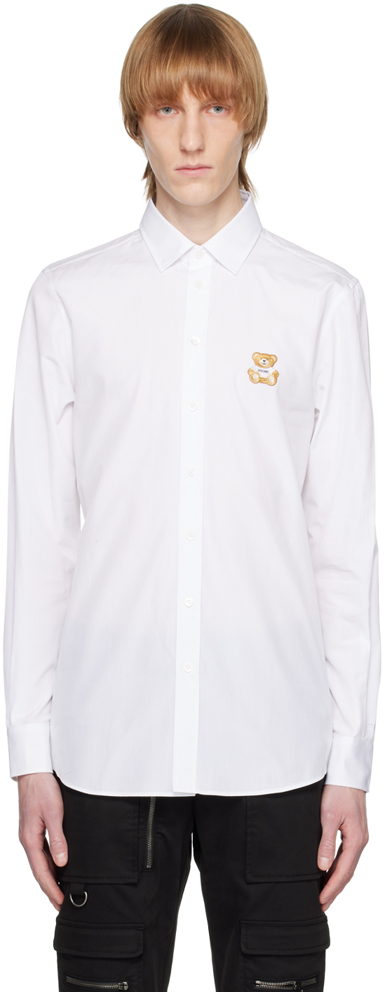 Shop Moschino White Embroidered Shirt In A1001 Fantasy Print