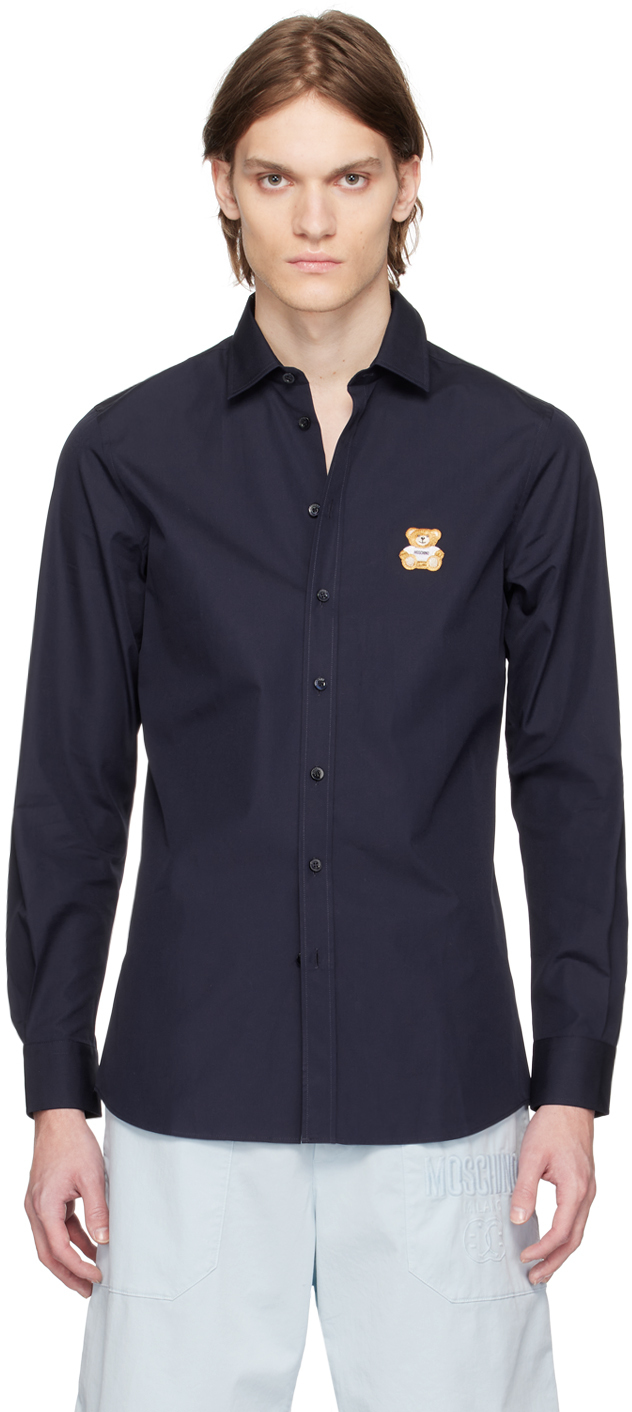 Moschino Navy Patch Shirt In A1290 Fantasy Print