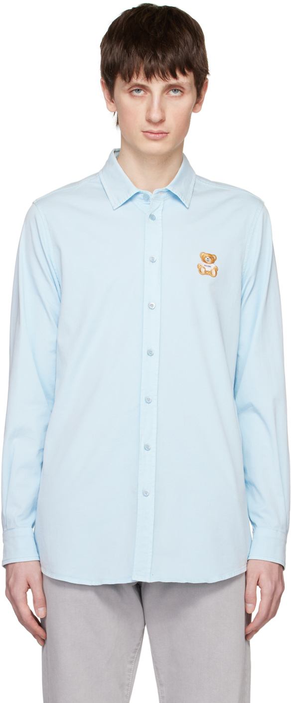 Moschino Teddy Bear-motif Long-sleeve Shirt In Blue