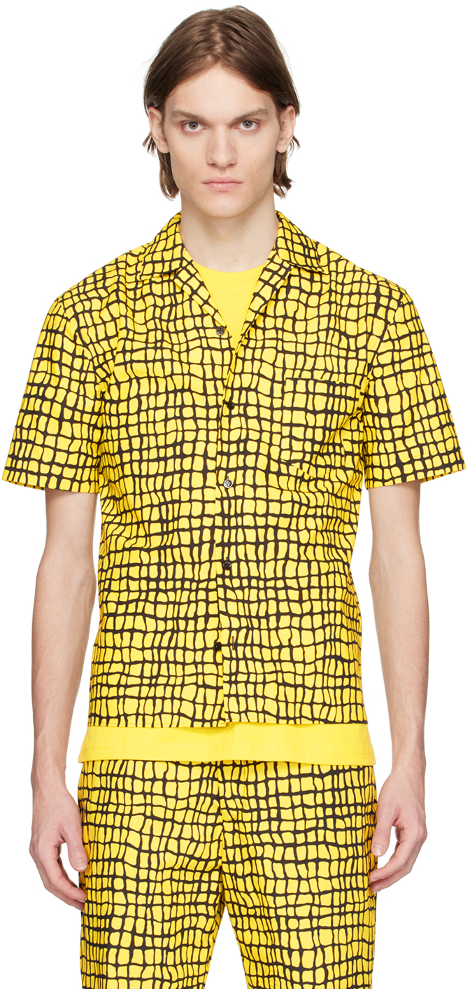 Shop Moschino Yellow Warped Shirt In A1032 Fantasy Print