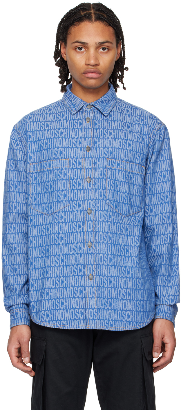 Moschino: Blue Jacquard Denim Shirt | SSENSE