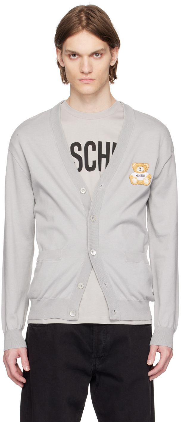 Moschino Gray Patch Cardigan In A0486 Grey