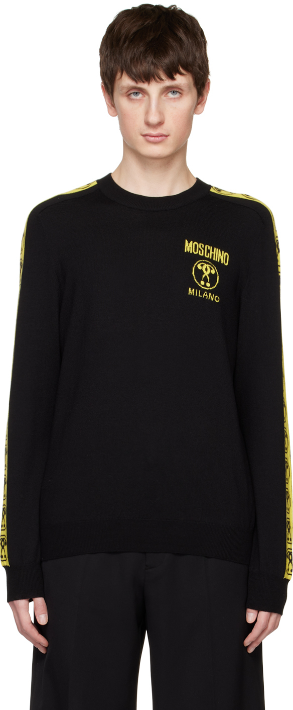 Moschino Black Double Question Mark Sweater In A2555 Fantasy Print
