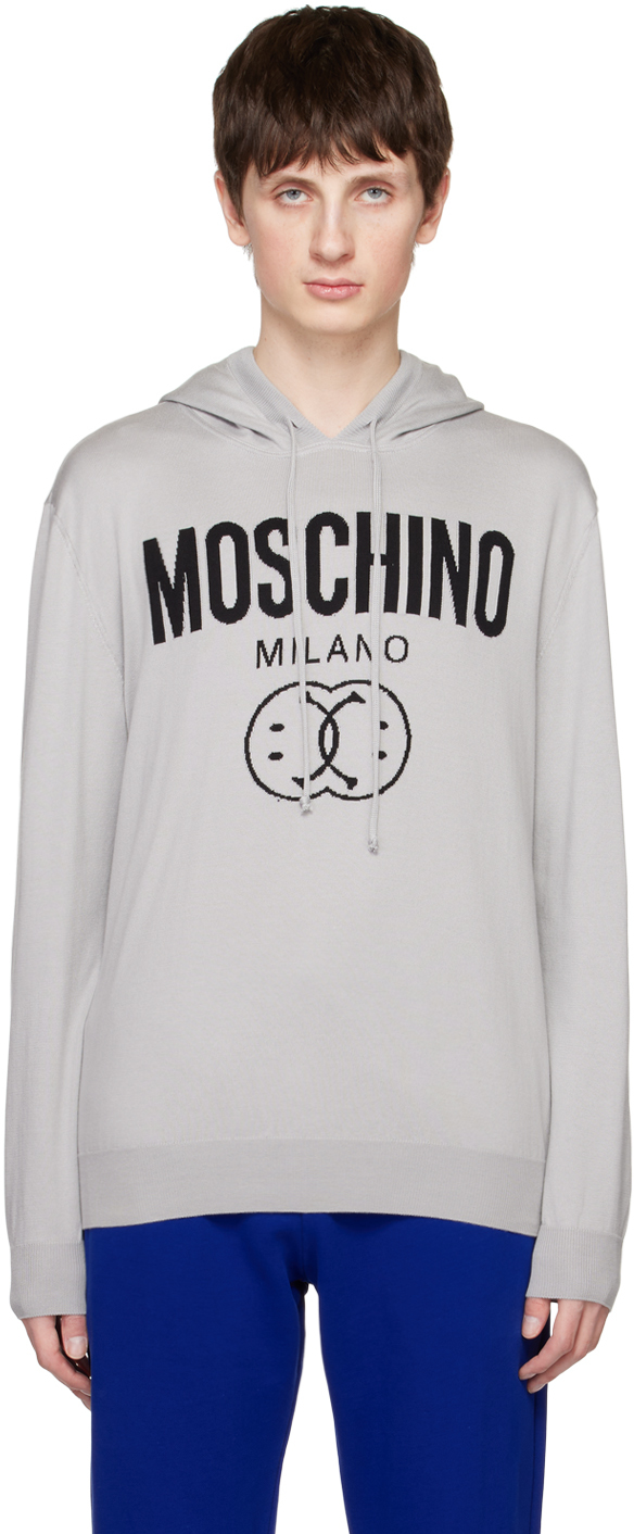 Moschino Gray Double Smiley Hoodie In A3486 Fantasy Print