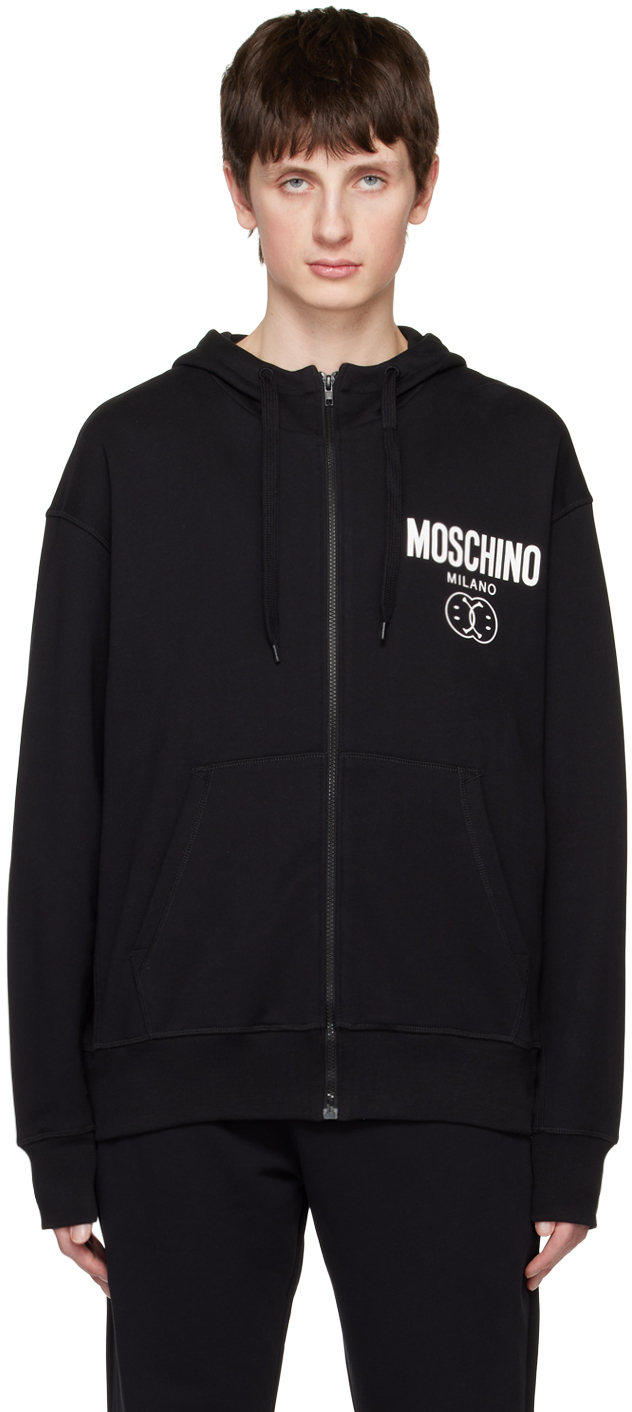 Moschino Black Double Smiley Hoodie In A1555 Fantasy Print