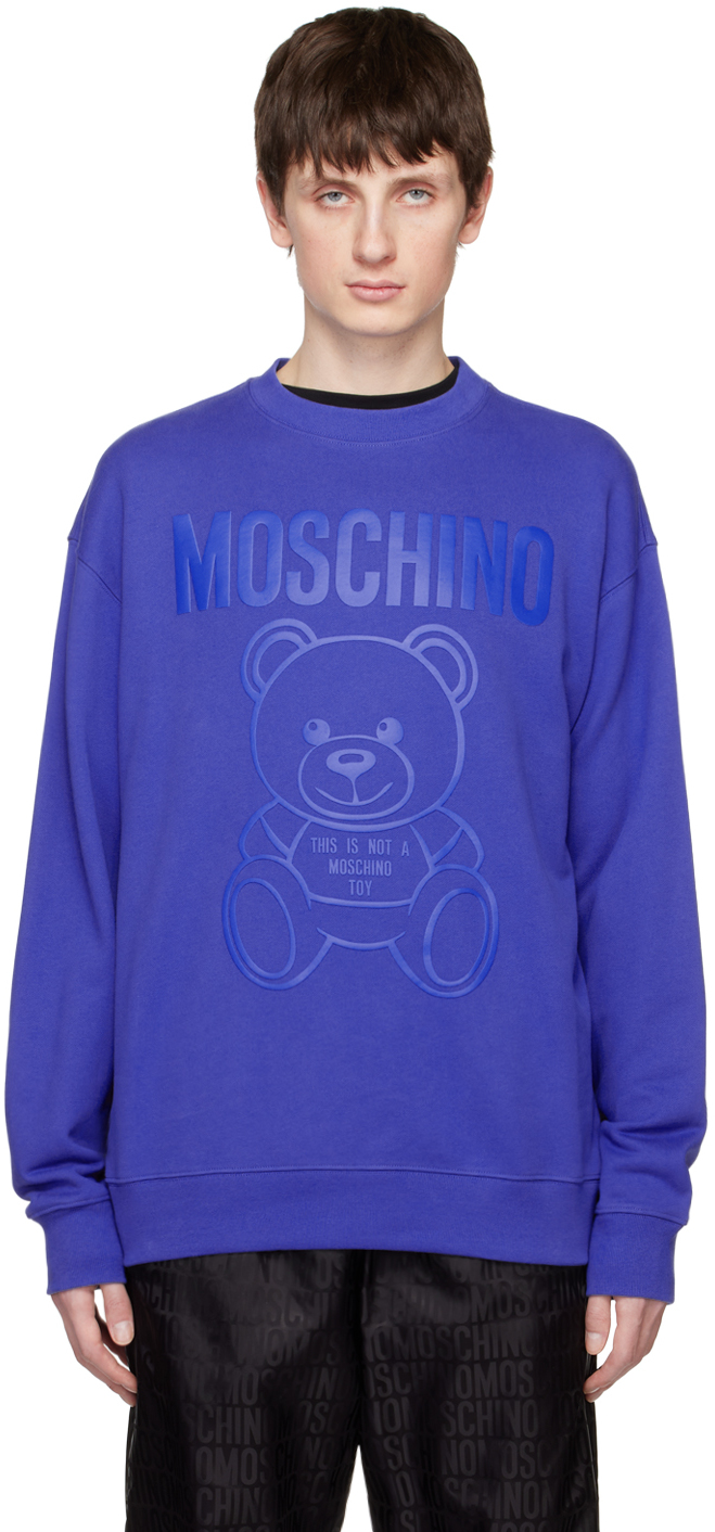 Moschino Blue Teddy Bear Sweatshirt In V1297 Fantasy Print